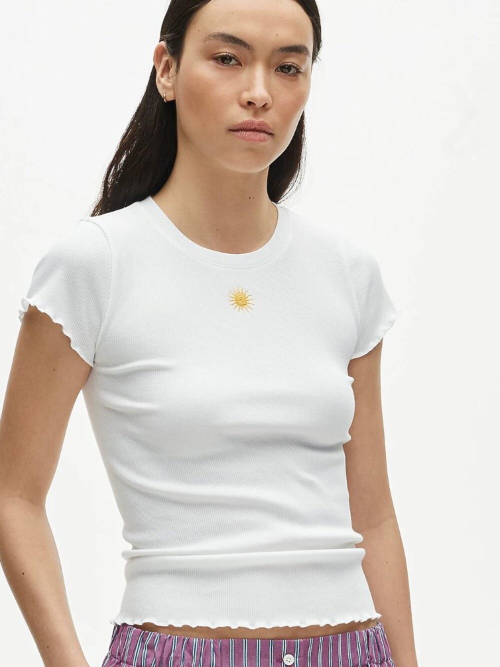 NEW NWT J. Crew Perfect rib embroidered sun graphic T-shirt Color: White